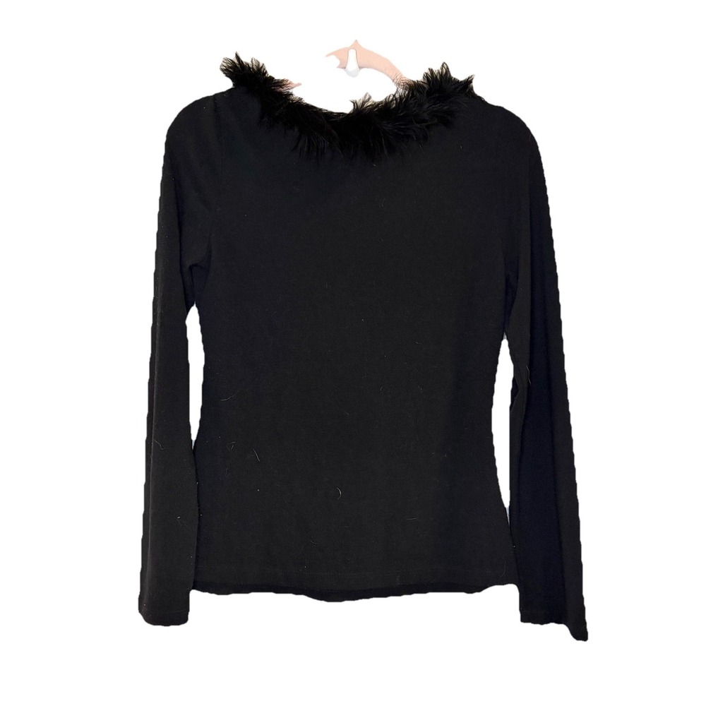 Vintage 90s JKLA California Sparkly Black Feather Trimmed‎ Long Sleeve Womens M - Picture 2 of 5